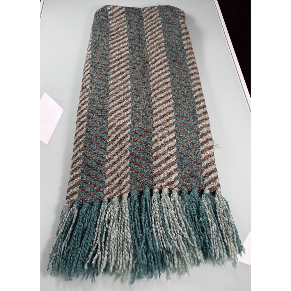 Pier One Imports 4ft Wx5ft L. Woven Herringbone Pattern w/ tassels Throw Blanket
